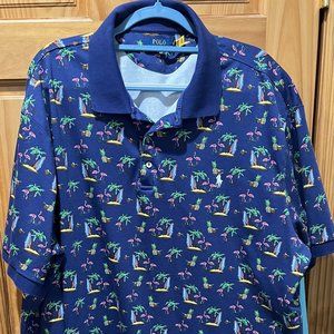 Polo Ralph Lauren Men Polo Shirt‎ Flamingo and Surfboard all over print